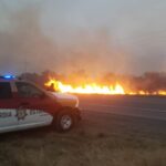 Guardia Estatal atiende incendio de pastizal en la Carretera Federal 85, en el municipio de Güémez